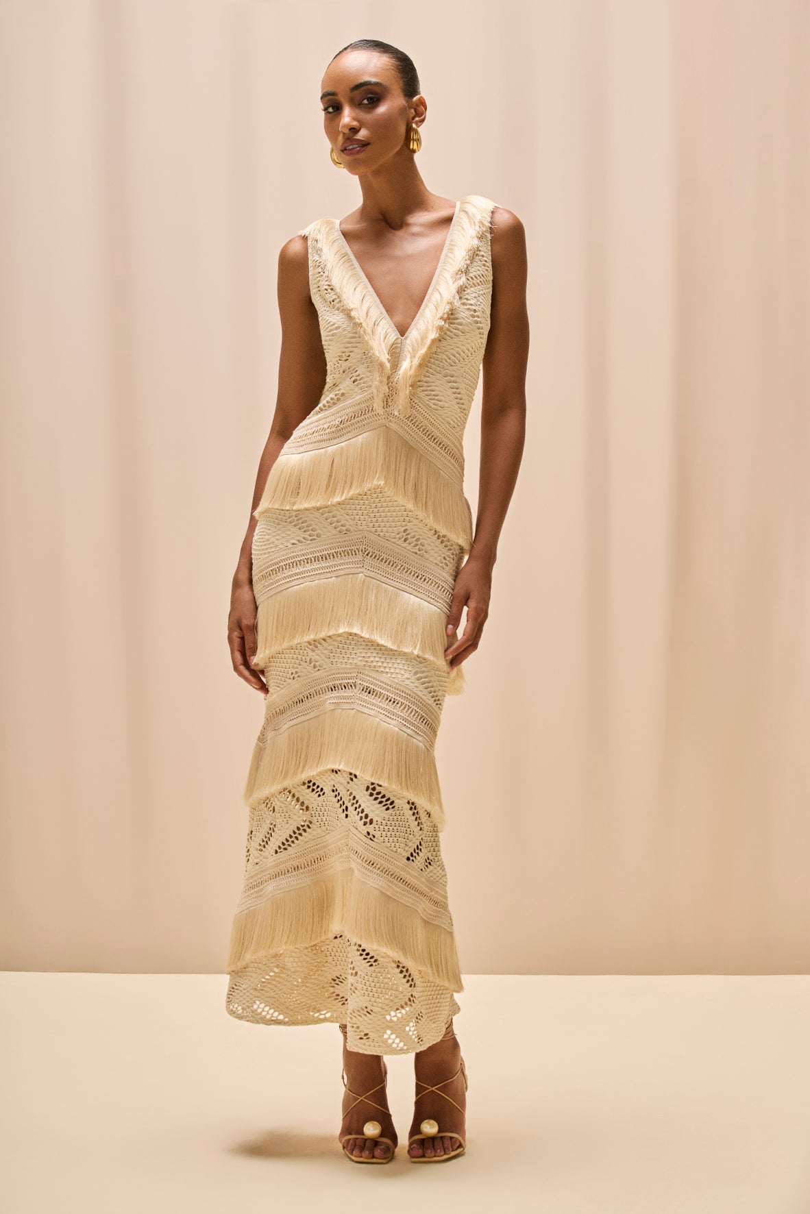 Patbo LYRA MESH MAXI DRESS - Natural Patbo LYRA MESH MAXI DRESS - Natural