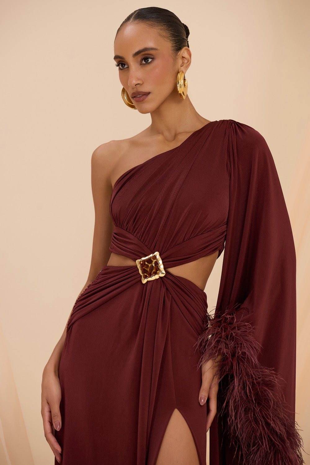 HELO JERSEY ONE SHOULDER GOWN