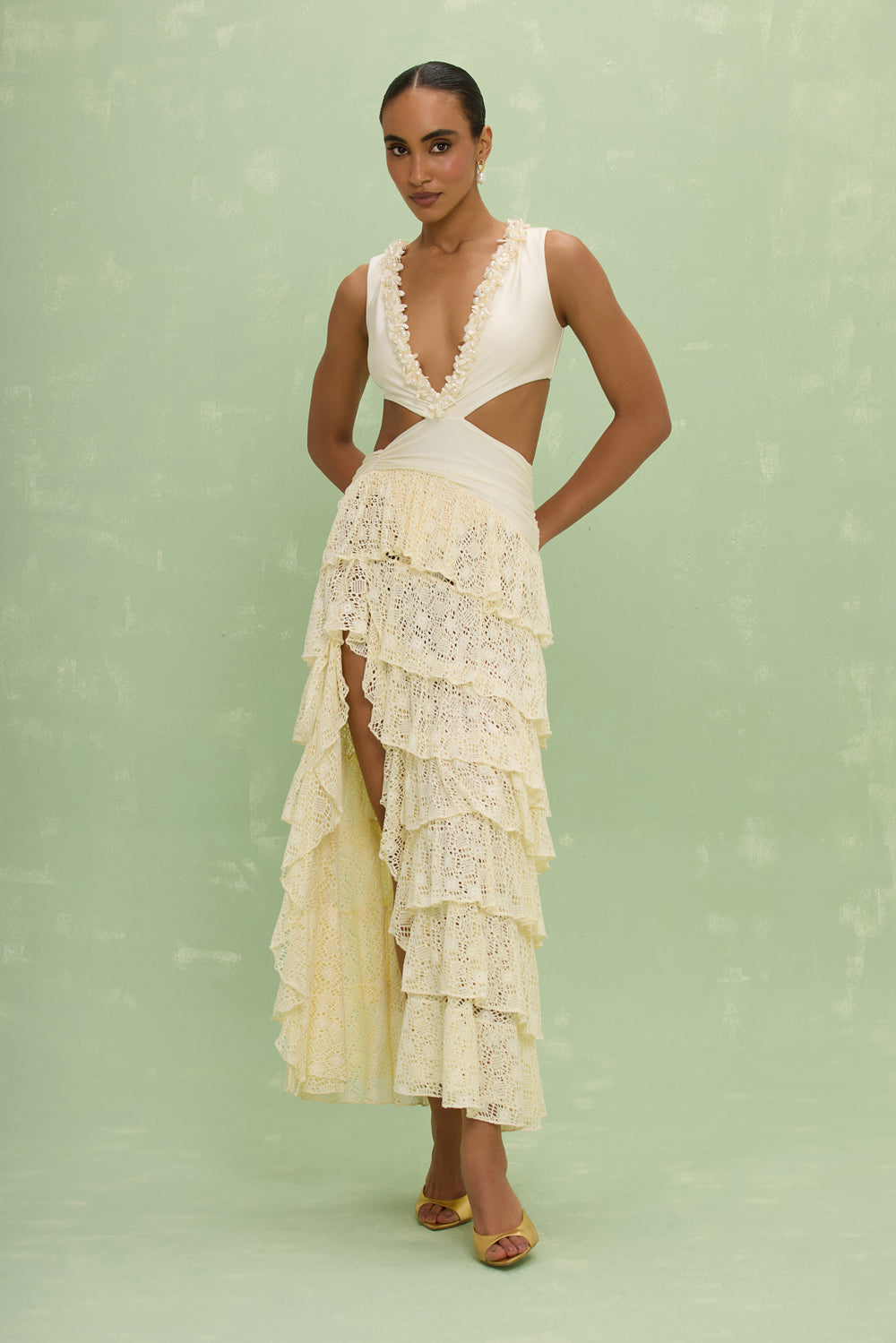 MARTINA LYCRA MAXI DRESS XL / OFF White