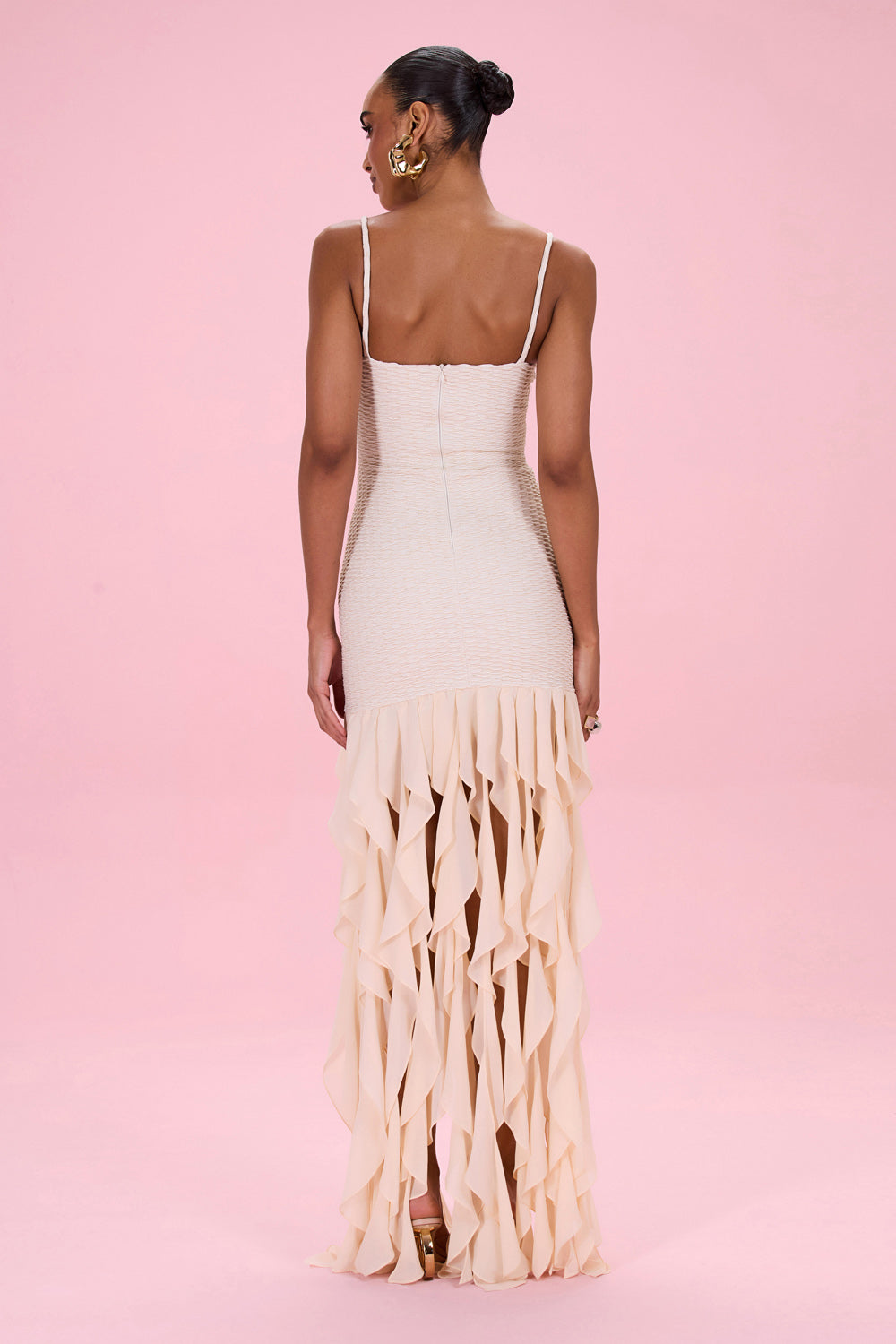 GOLDEN KNIT CHIFFON MAXI DRESS