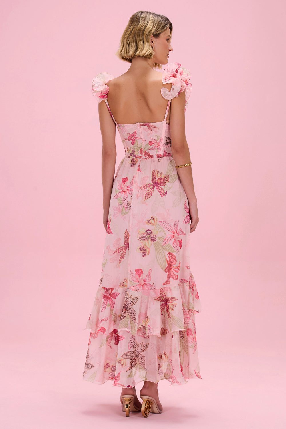 ORCHID BLOOM CHIFFON MAXI CORSET DRESS