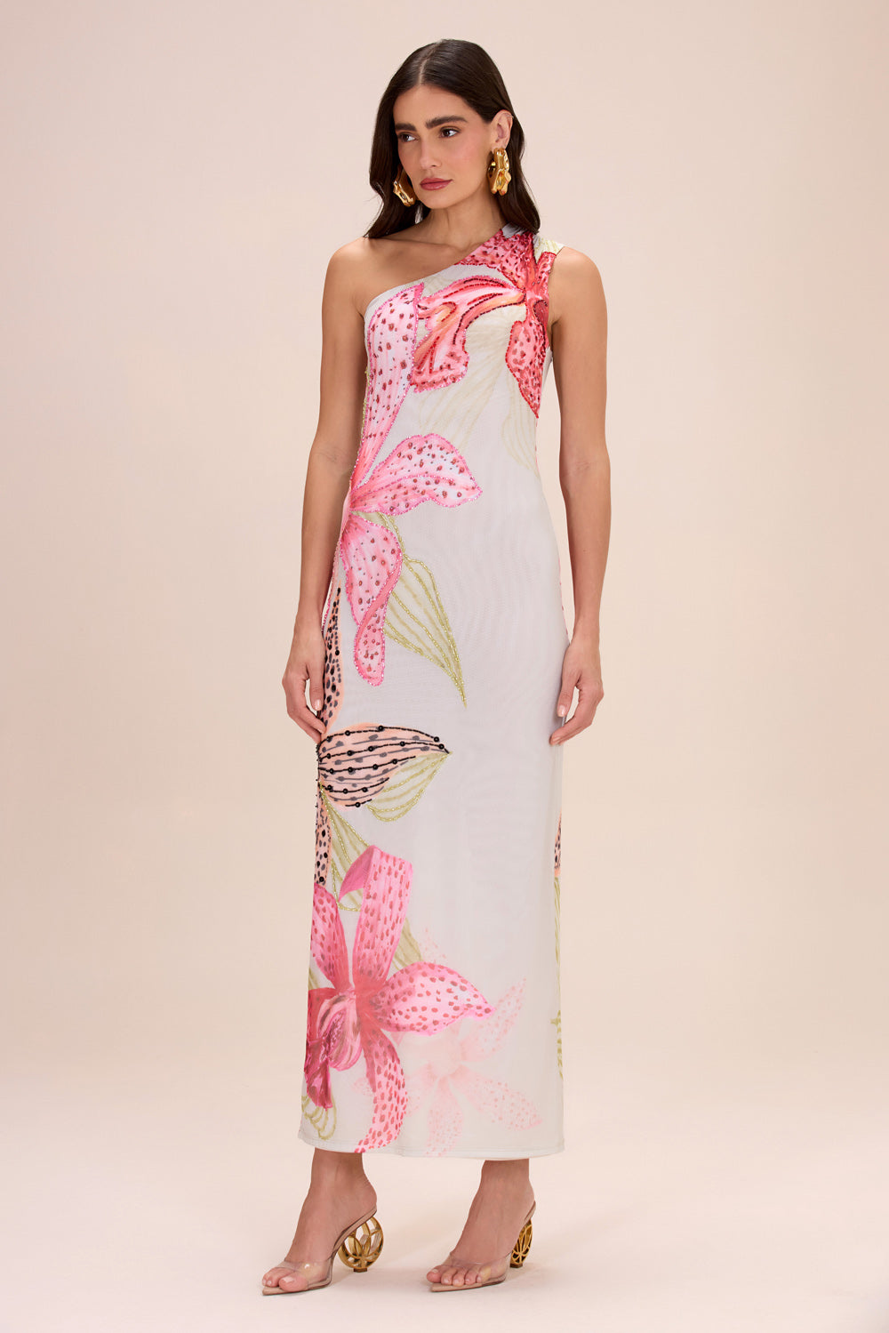 Orchid Bloom BEADED TULLE MAXI DRESS Green 2