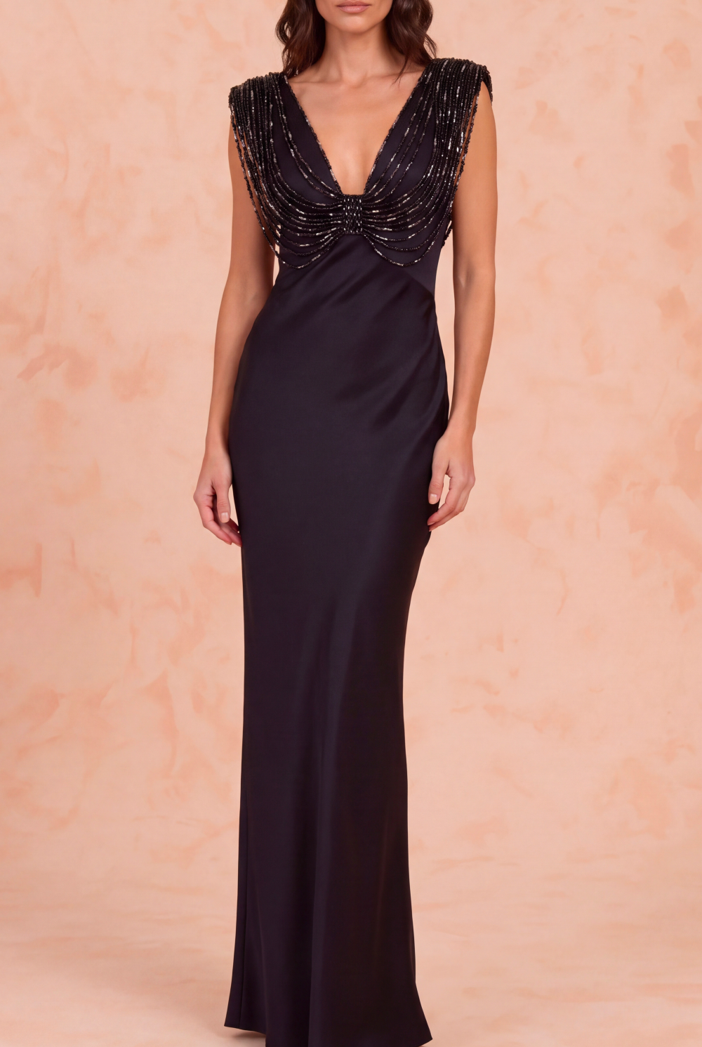 LIZA SATIN EMBROIDERY MAXI DRESS