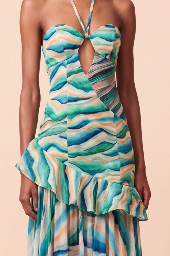 WAVES HALTER MAXI DRESS (RUNWAY)
