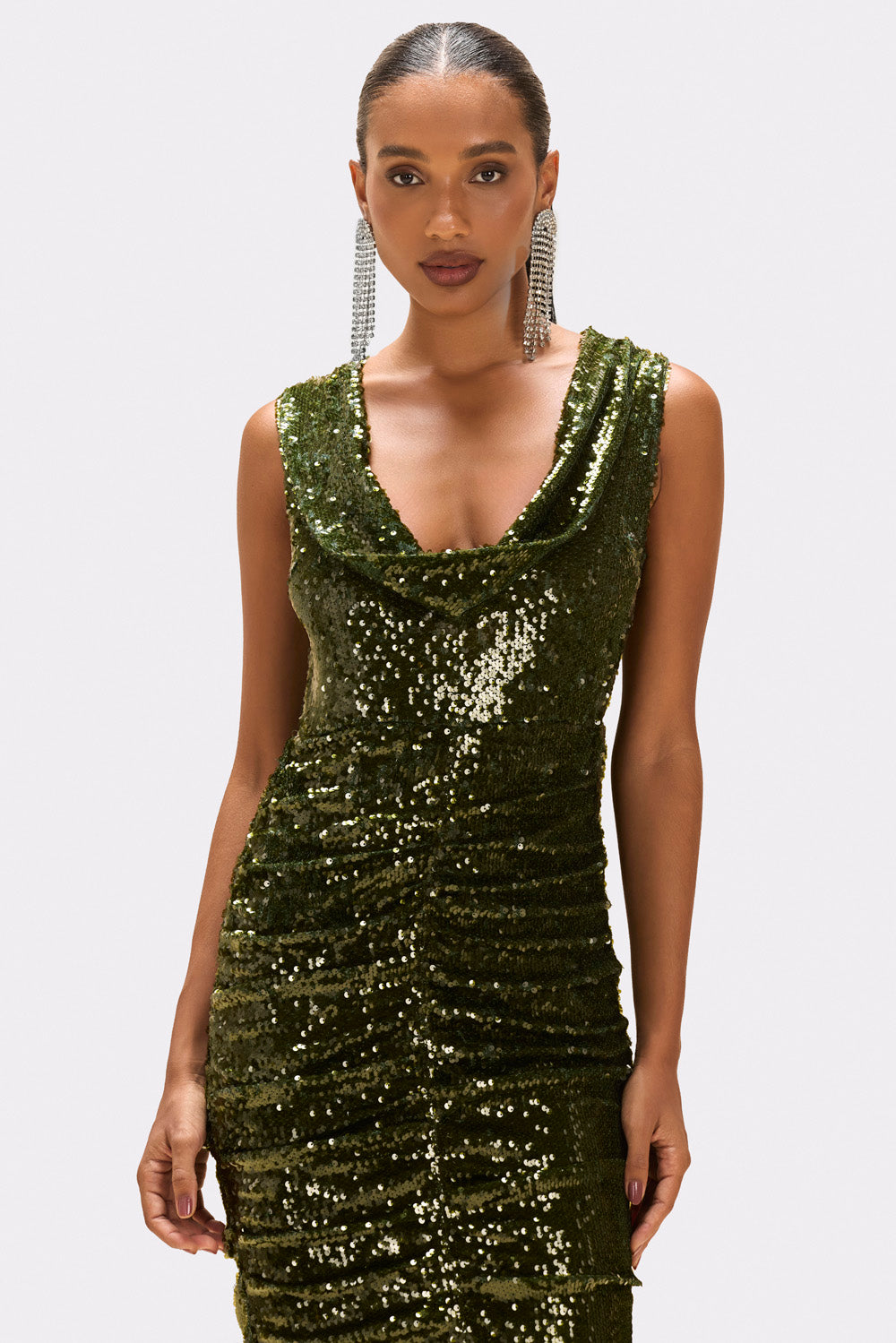 BOSSA SEQUIN PLUNGE MIDI DRESS