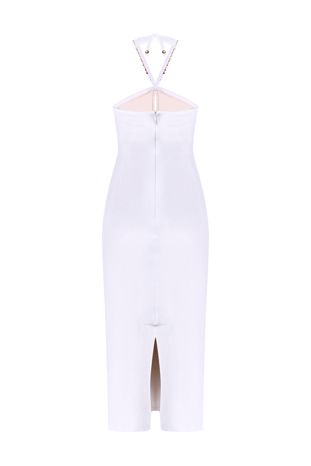 JADE KNIT EMBROIDERED HALTERNECK MIDI DRESS