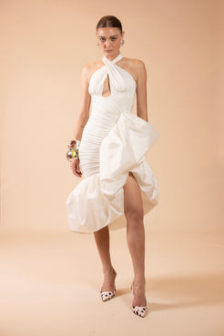 TAFFETA TARSILA HALTER NECK GOWN MIDI DRESS (RUNWAY)