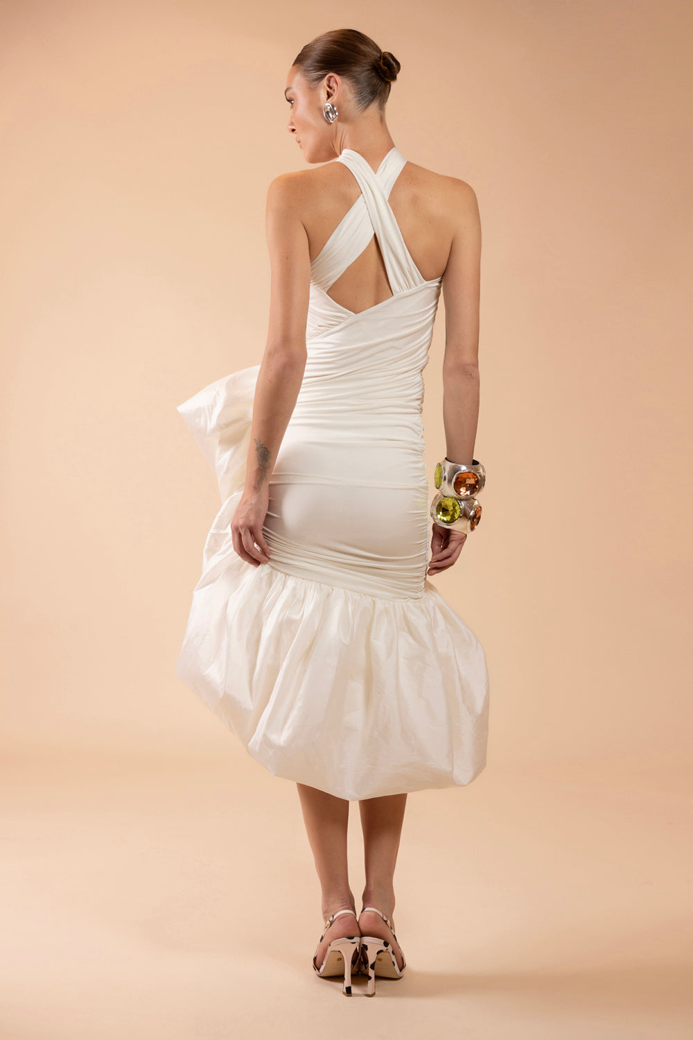 TAFFETA TARSILA HALTER NECK GOWN MIDI DRESS (RUNWAY)