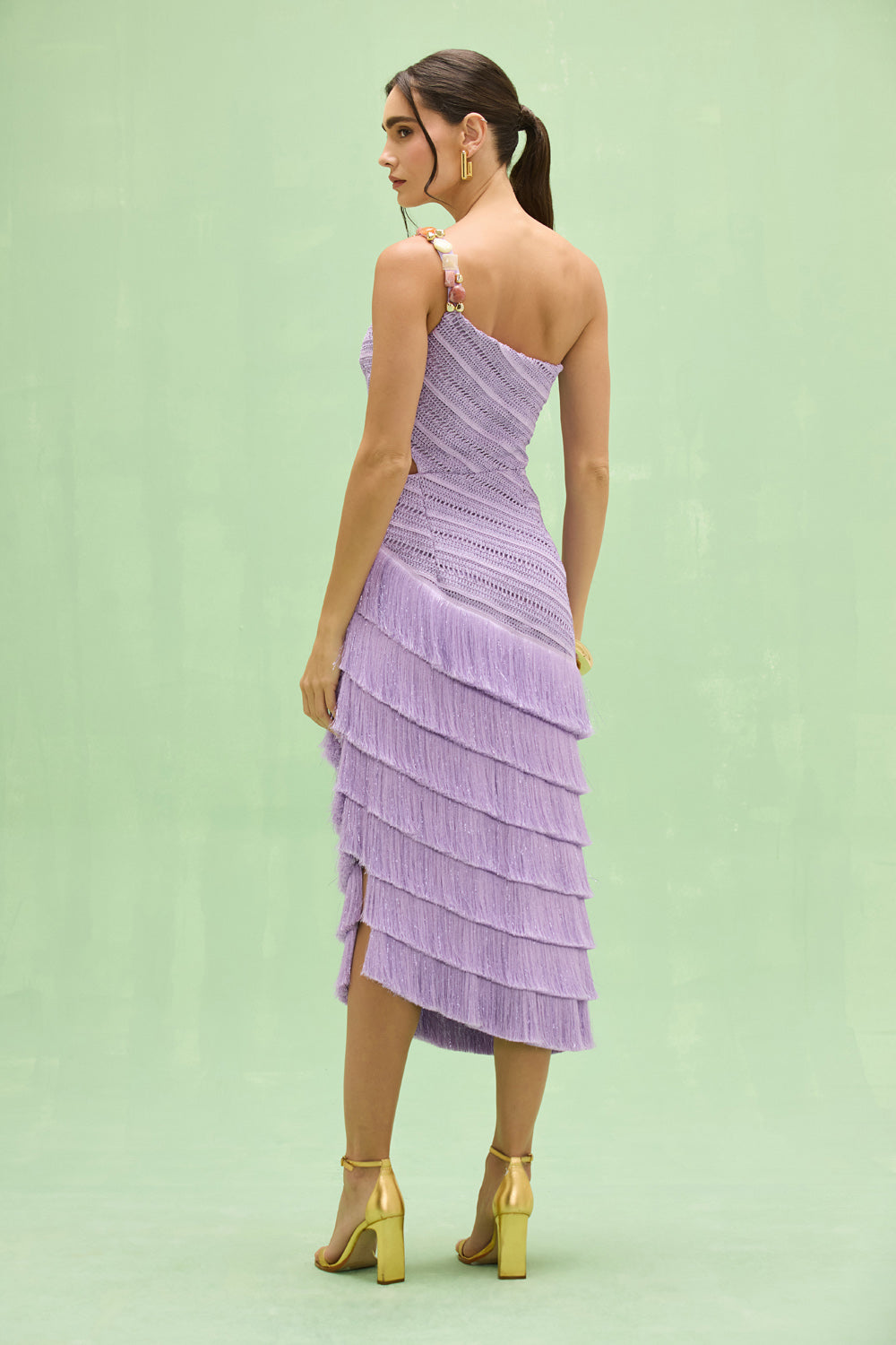 LILA FRINGE CUT OUT MIDI DRESS