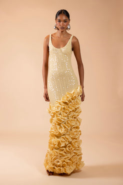 IARA CROCHET RUFFLE MIDI DRESS (RUNWAY)