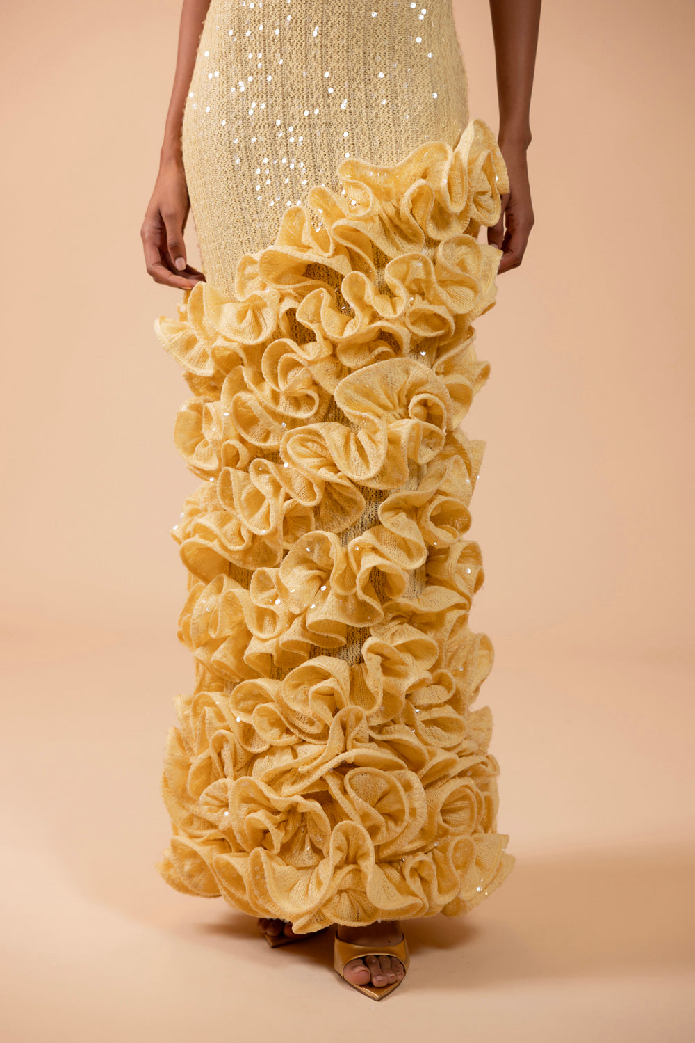 IARA CROCHET RUFFLE MIDI DRESS (RUNWAY)