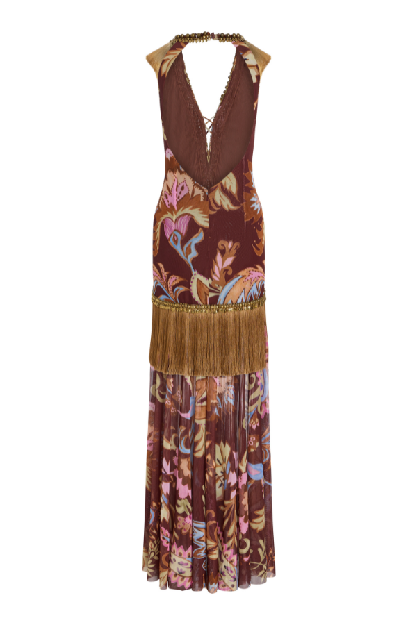 BOHO EMBELLISHED FRINGE GOWN