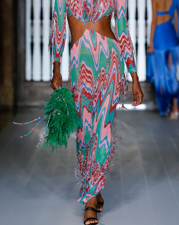 WAVE HANDBAG WITH FEATHER TRIM (RUNWAY/ EXCLUSIVE)