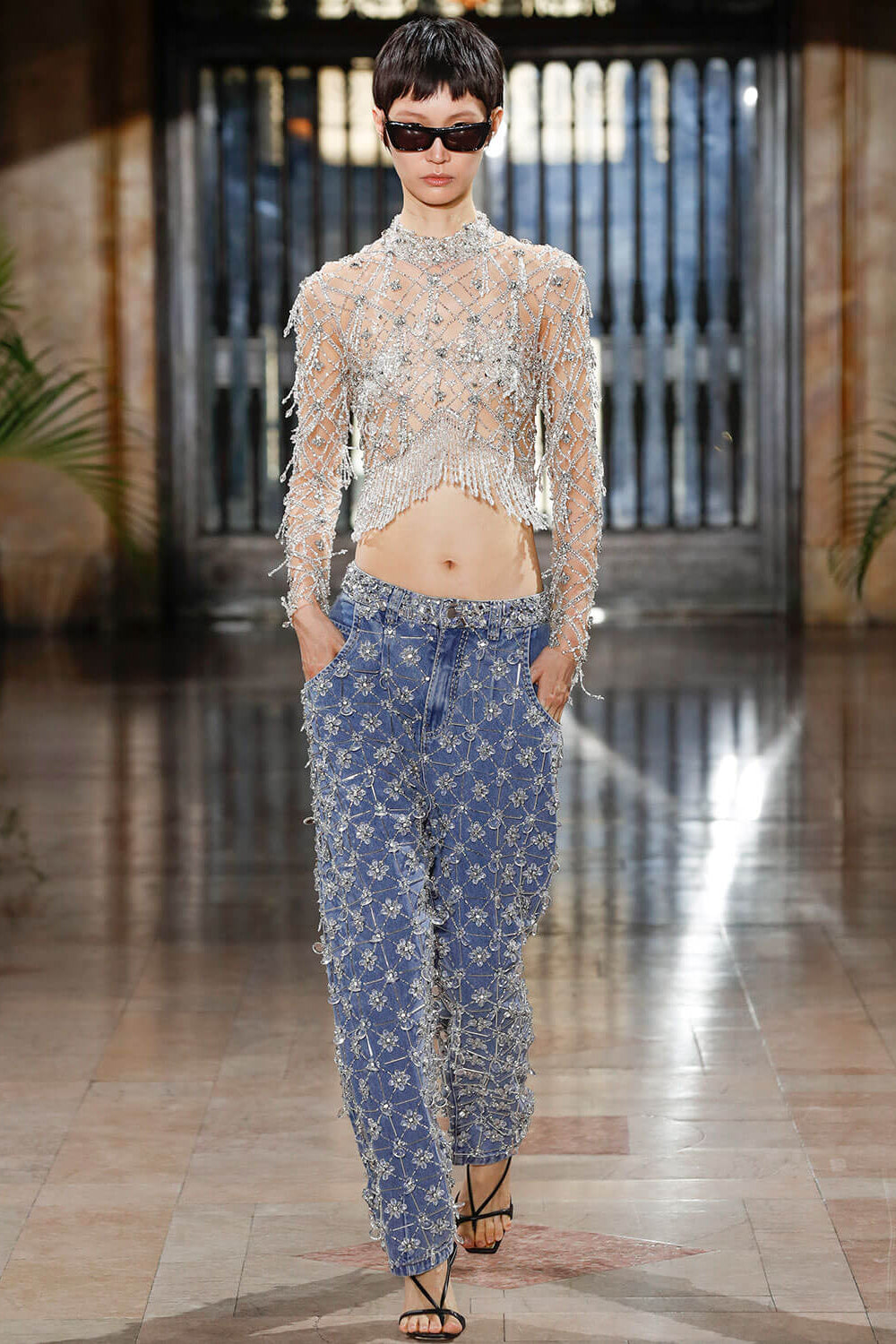 Hand-Beaded High-Waisted Jean