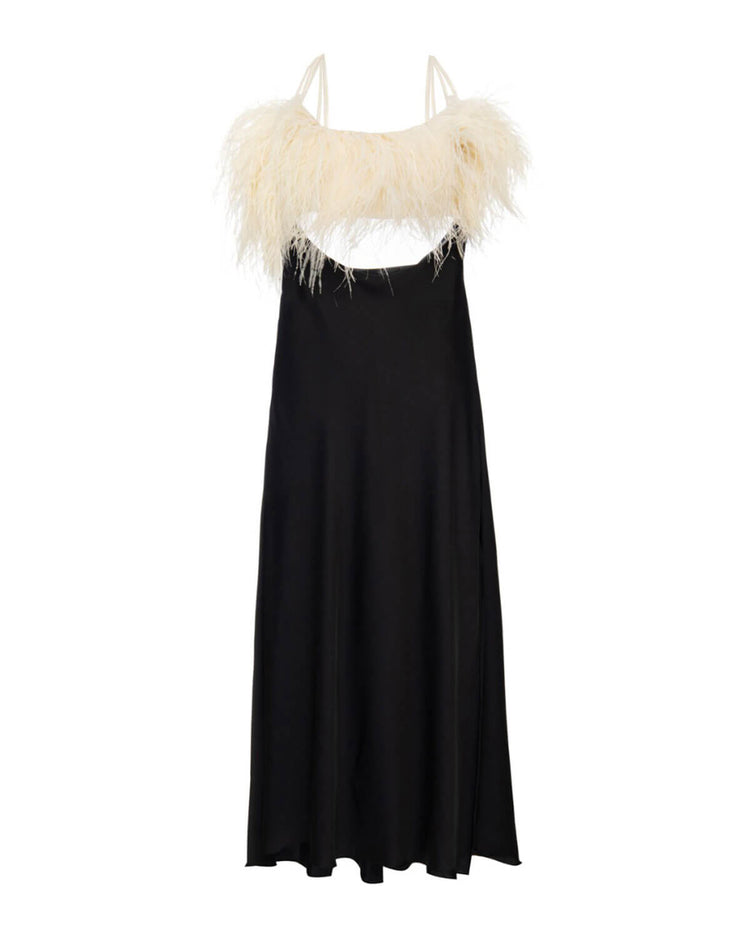 Feather Trim Maxi Slip Dress (FINAL SALE)