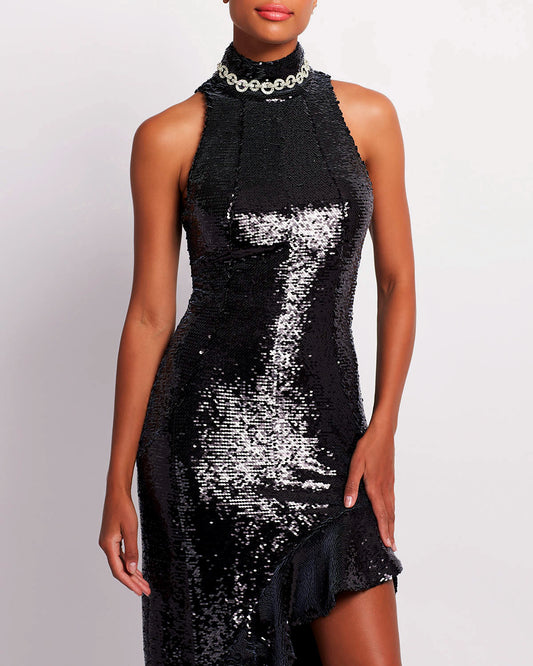 PREORDER: Sequin High Neck Midi Dress
