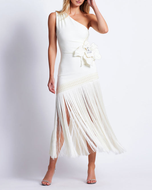 One Shoulder Flower Applique Dress