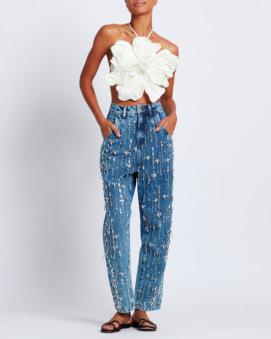 Rhinestone Beaded Jeans