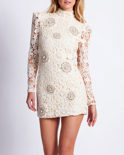 Beaded Crochet Open Back Mini Dress
