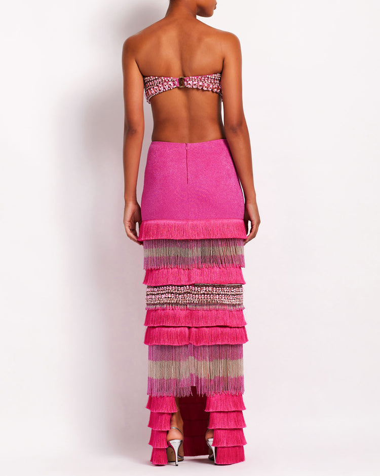 HAND-BEADED FRINGE TRIM MAXI SKIRT (FINAL SALE)