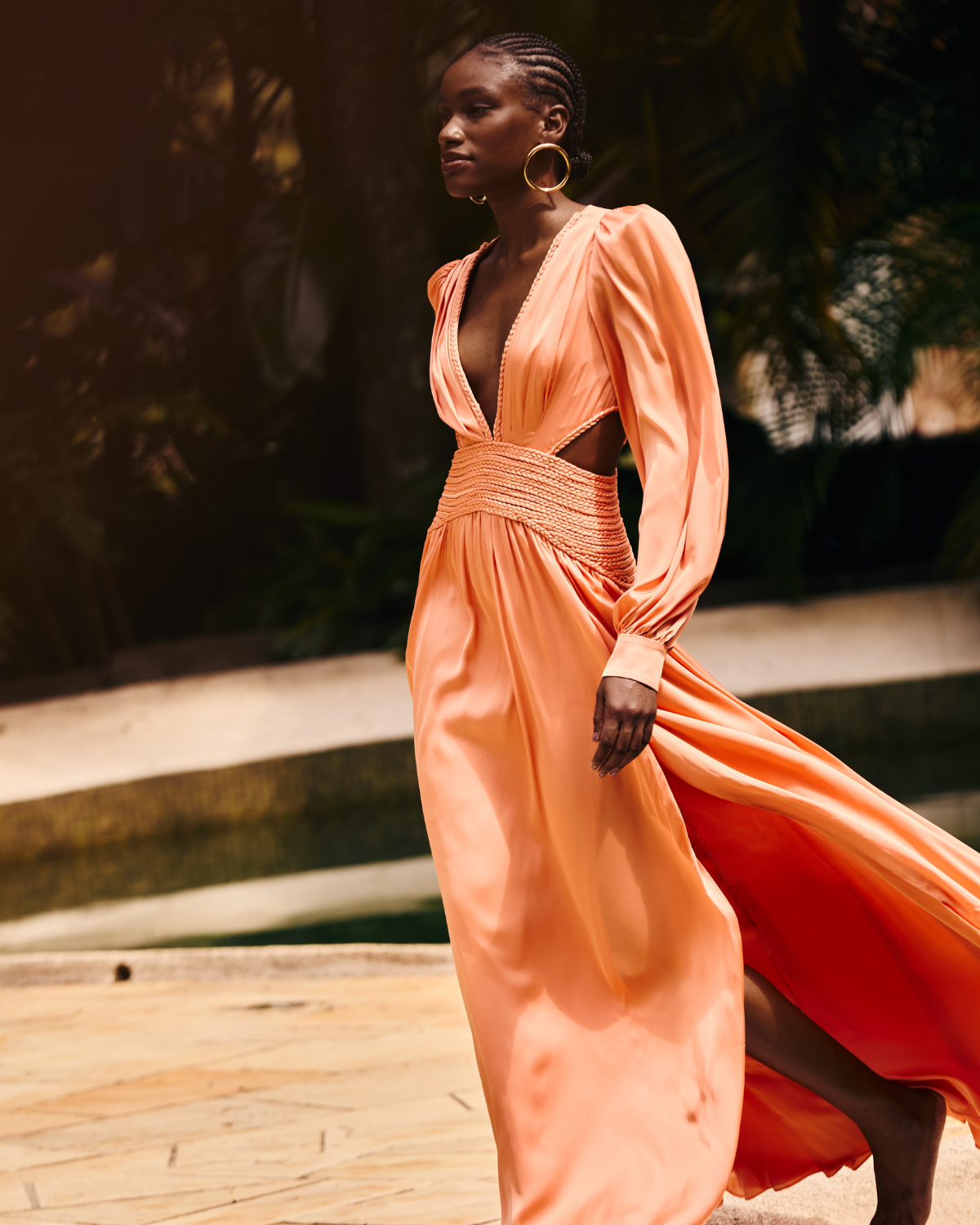 SATIN SUNSET LONG SLEEVE GOWN