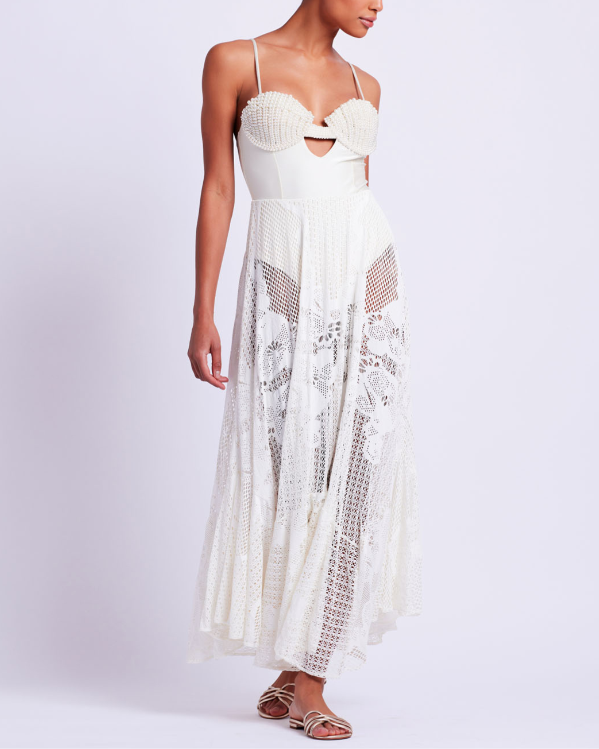 Pearl Beaded Bustier Beach Dress (EXCLUSIVE)