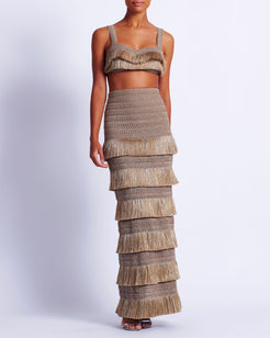 Metallic Fringe Maxi Skirt