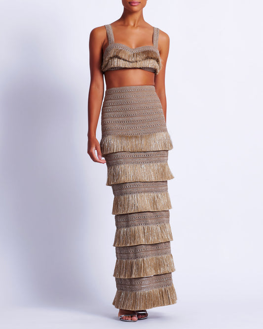 Metallic Fringe Maxi Skirt