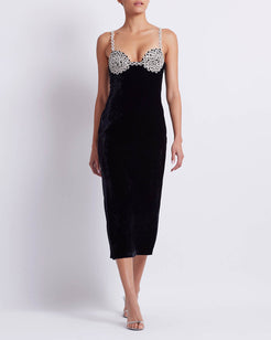 Crystal Chain Velvet Midi Dress