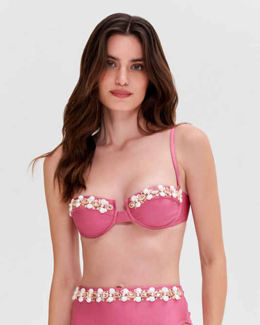 SEASHELL LYCRA EMBROIDERED BIKINI TOP