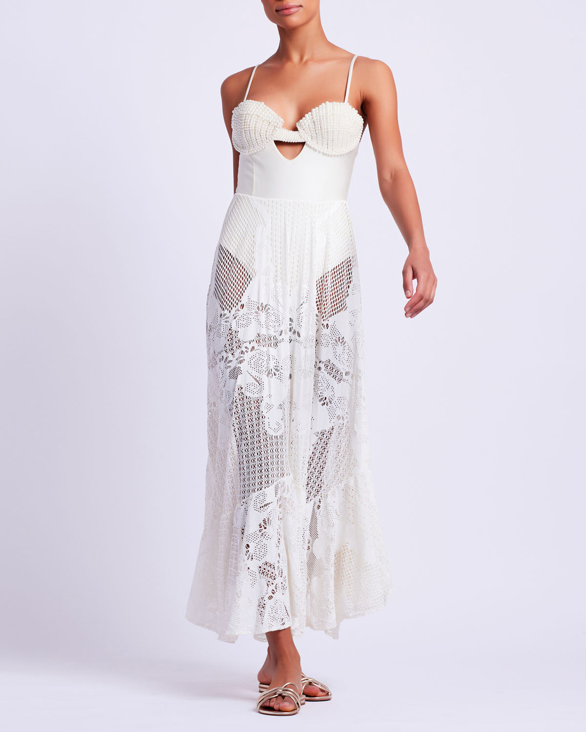 Pearl Beaded Bustier Beach Dress (EXCLUSIVE)