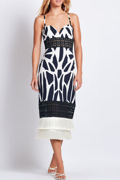 Fringe Trim Cotton Midi Dress