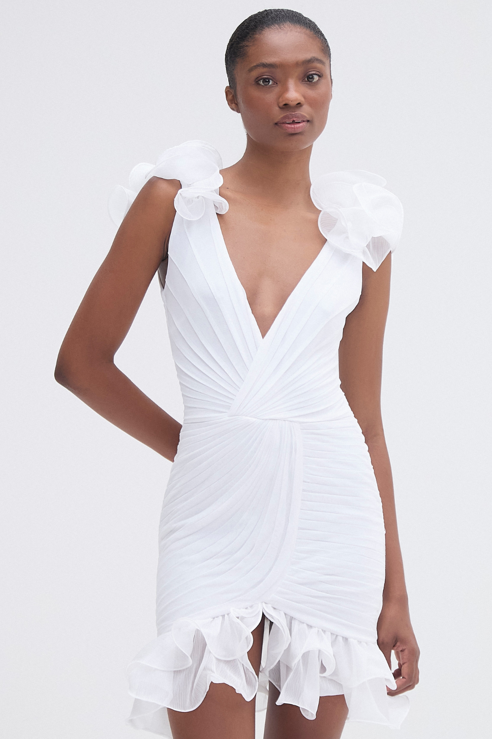 SILK PLISSE FLUTTER MINI DRESS
