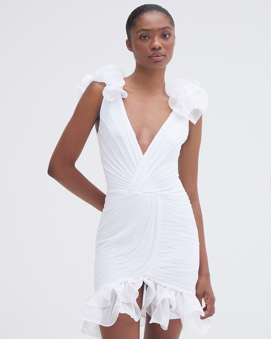 SILK PLISSE FLUTTER MINI DRESS