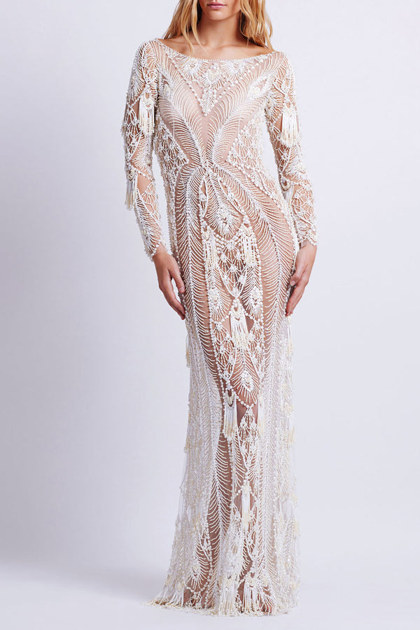 Illusion Beaded Tulle Dress