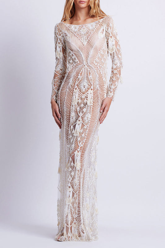 HAND-BEADED ILLUSION TULLE GOWN  (EXCLUSIVE)