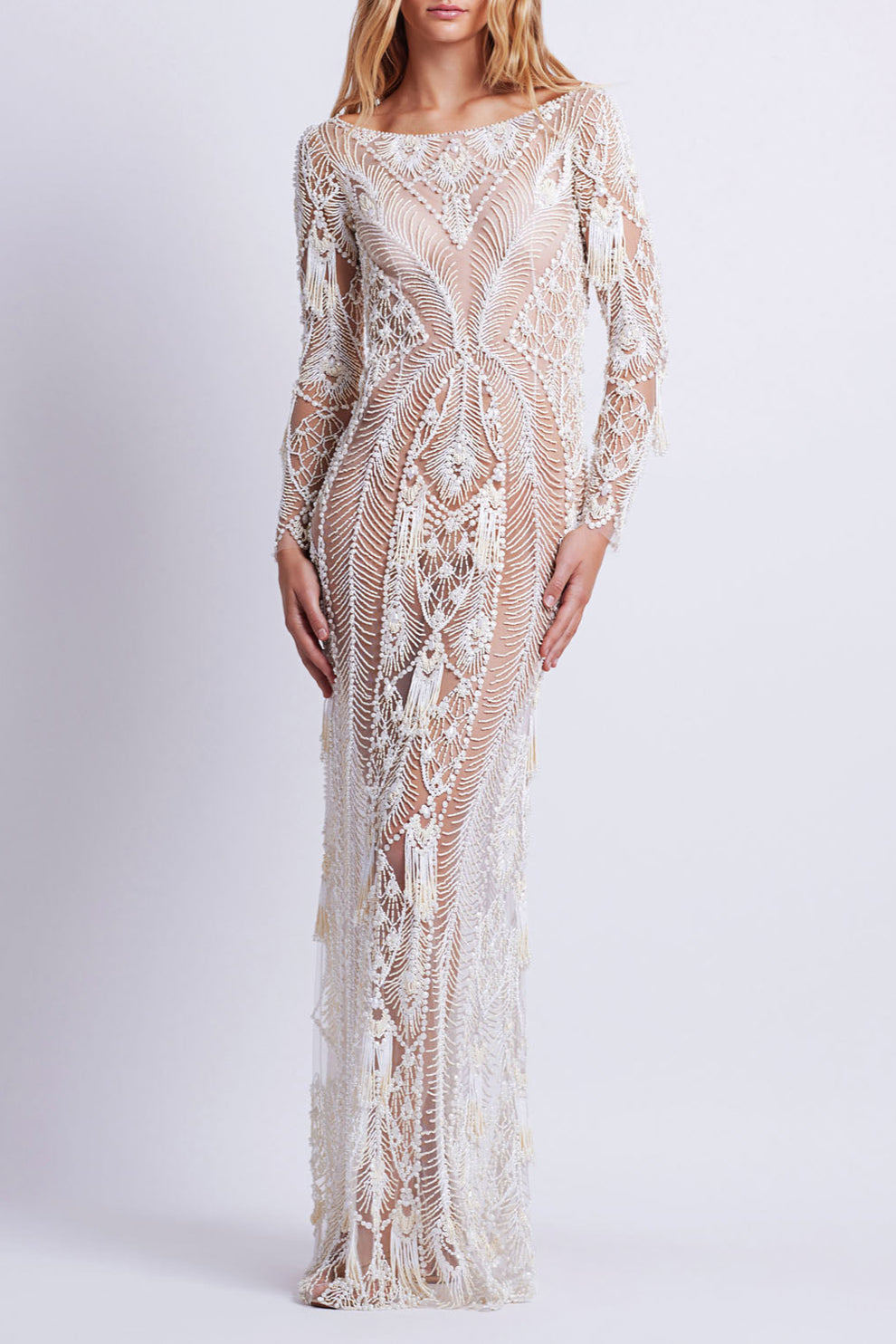 Beaded Illusion Peplum Gown main image 0