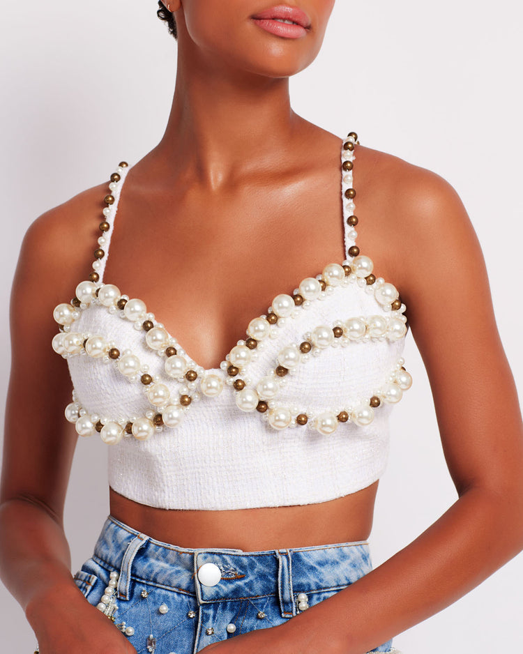 Pearl Beaded Cropped Top (FINAL SALE)