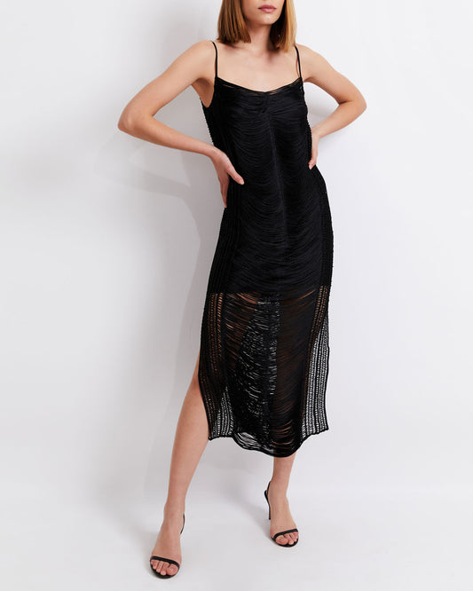 Draped Fringe Maxi Dress