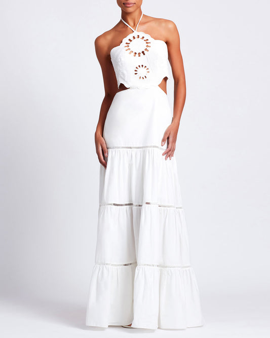 Lasercut Cotton Poplin Maxi Dress