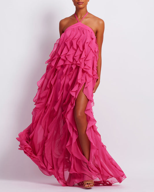 Ruffle Halterneck Maxi Dress