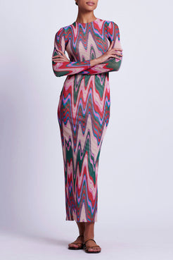 Wave Printed Tulle Maxi Dress