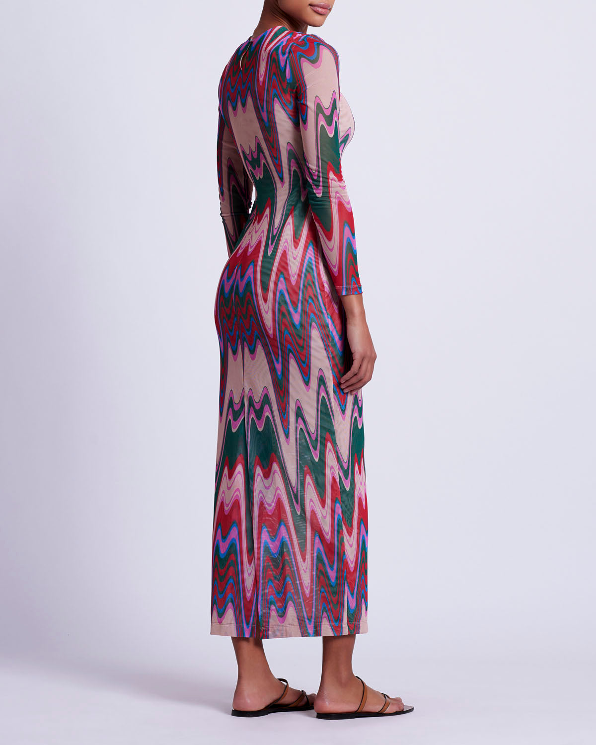 Wave Printed Tulle Maxi Dress