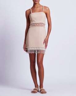 Wood and Crystal Beaded Mini Dress