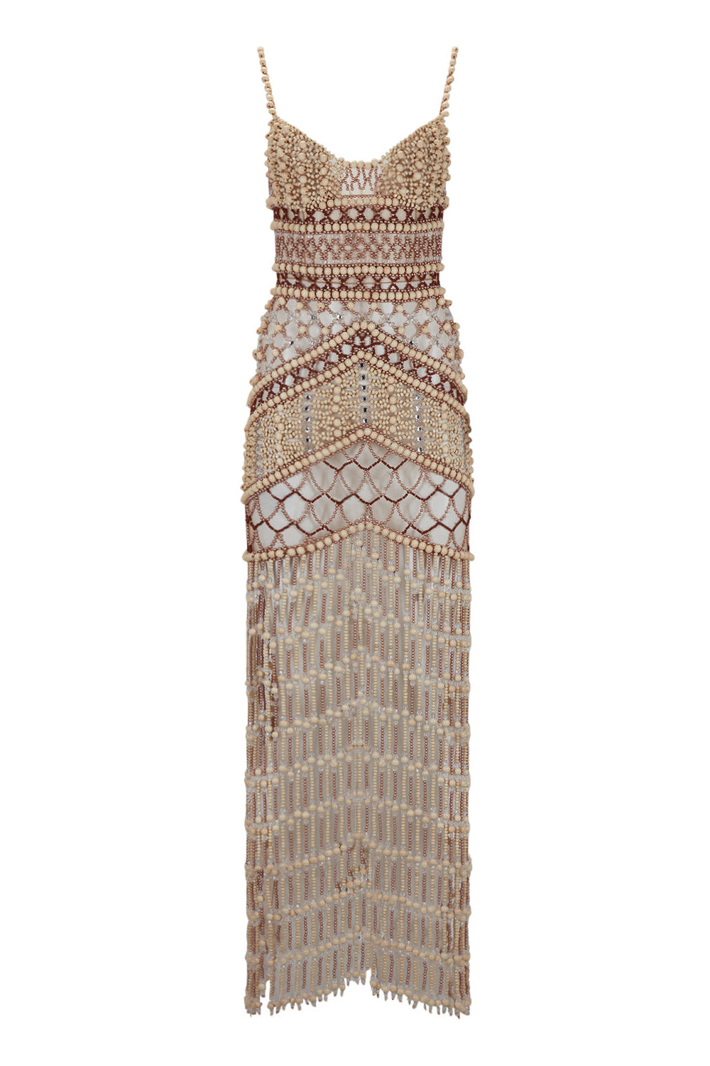 Wood and Crystal Beaded Gown PatBO Wood and Crystal Beaded Gown PatBO