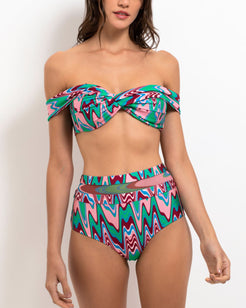 Wave Printed Mesh Bikini Bottom