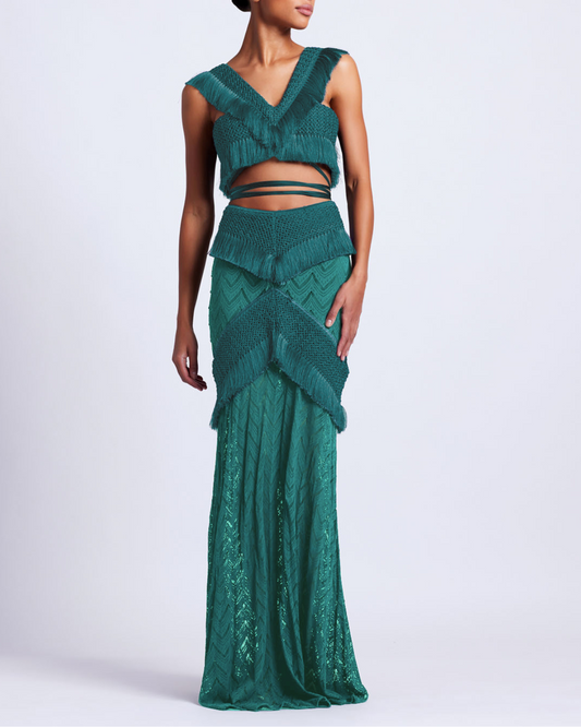 FRINGE TRIM MAXI SKIRT