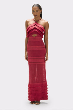 RADIANT FRINGE HALTERNECK MAXI DRESS