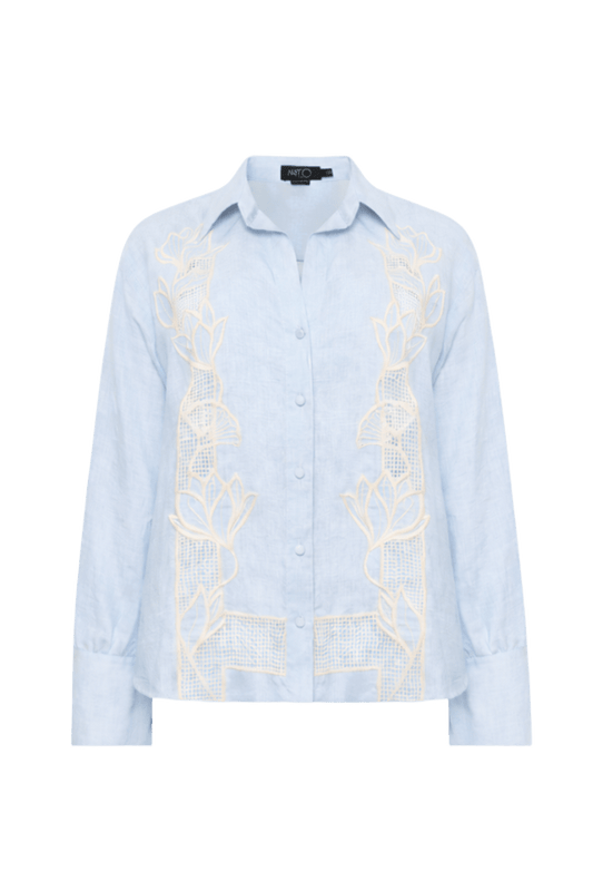 AQUAMIST LINEN EMBROIDERED SHIRT