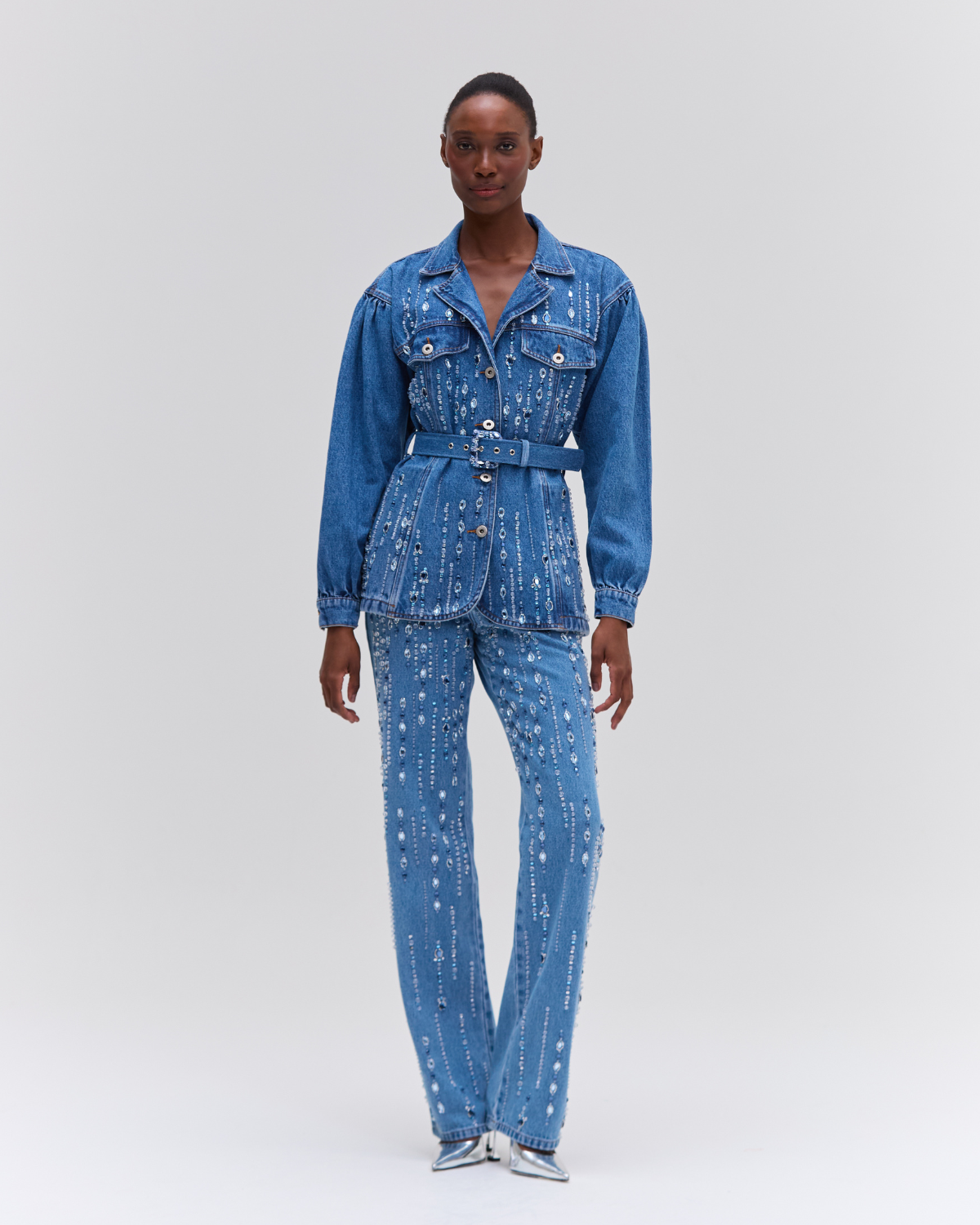 Hand-Beaded Straight Leg Jeans